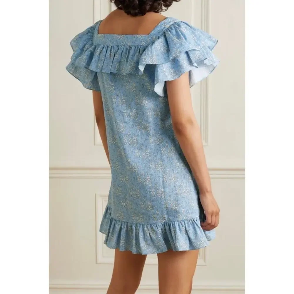 THE VAMPIRES WIFE The Cry Baby Ruffle Dress Womens US 14 Blue Floral Print Mini - Picture 2 of 15